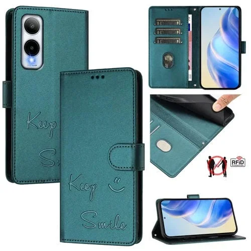 Funda de Cuero Rfid con Relieve Sonriente para Cricket Icon 6 (Verde Pavo Real)