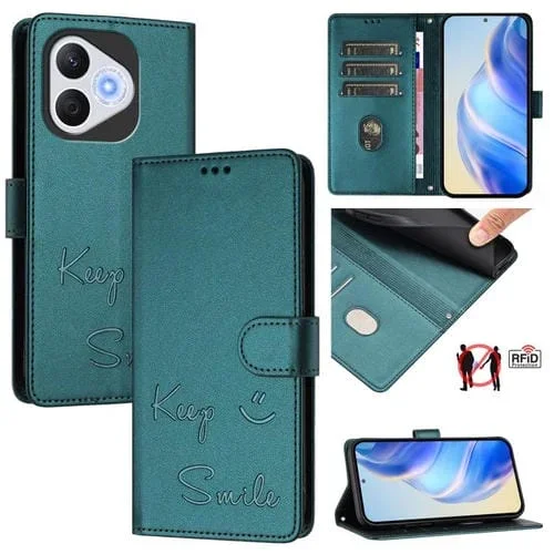 Funda de Cuero Rfid con Relieve Sonriente para Honor 400 Lite (Verde Pavo Real)