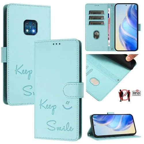 Funda de Cuero Rfid con Relieve Sonriente para Nokia Xr20 (Verde Menta)