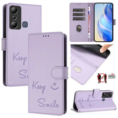 Funda de Cuero Rfid con Relieve Sonriente para Teléfono Infinix Hot 20I X665E (Morado Claro)