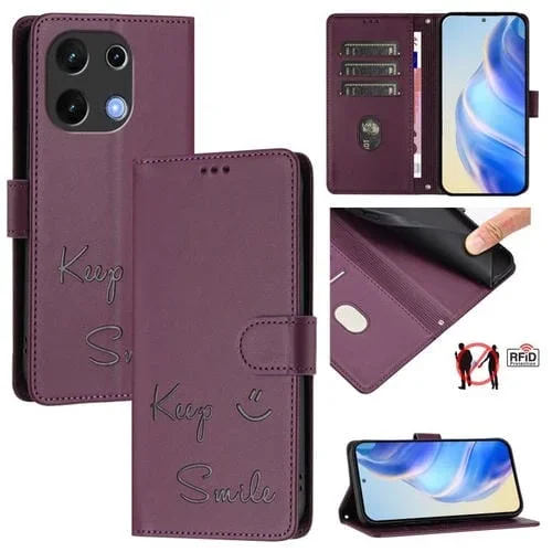 Funda de Cuero Rfid con Relieve Sonriente para Umidigi Note 100 (Violeta)