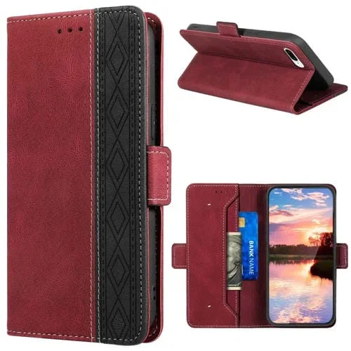 Funda de Cuero Rfid Magnética de Costura para iPhone 7 Plus / 8 Plus (Rojo)