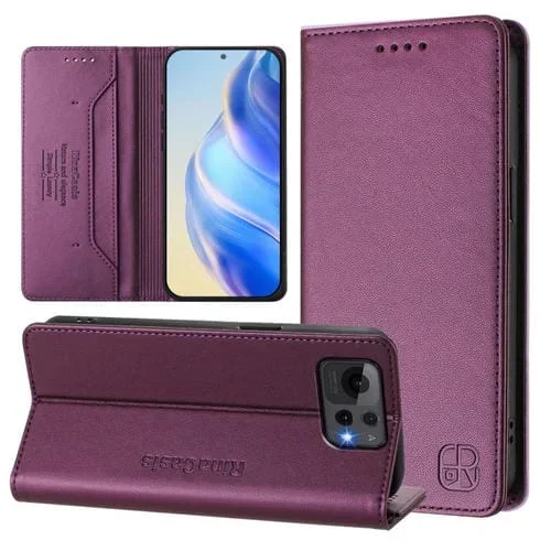 Funda de Cuero Rfid para Asus Zenfone 12 Ultra Rc01 con Doble Pliegue y Succión Magnética (Violeta)