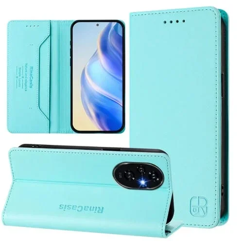 Funda de Cuero Rfid para Honor 200 Rc01 con Doble Pliegue y Succión Magnética (Verde Menta)