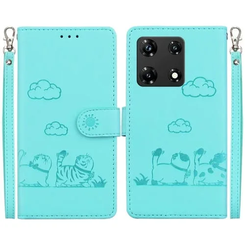 Funda de Cuero Rfid para Infinix Note 30 Pro con Diseño de Gatos (Verde)