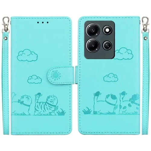 Funda de Cuero Rfid para Infinix Note 30I con Diseño de Gatos (Verde)