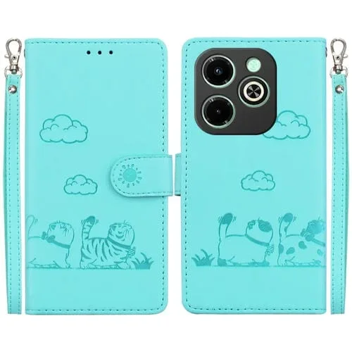 Funda de Cuero Rfid para Infinix Smart 8/8 HD/Hot 40I con Diseño de Gatos (Verde)