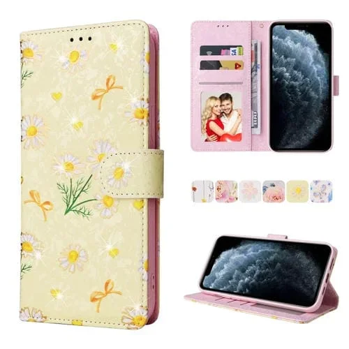 Funda de Cuero Rfid para iPhone 11 Pro Max con Pintura Bronceadora (Margarita Amarilla)