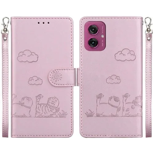 Funda de Cuero Rfid para Motorola Moto G55 con Diseño de Gatos (Oro Rosa)