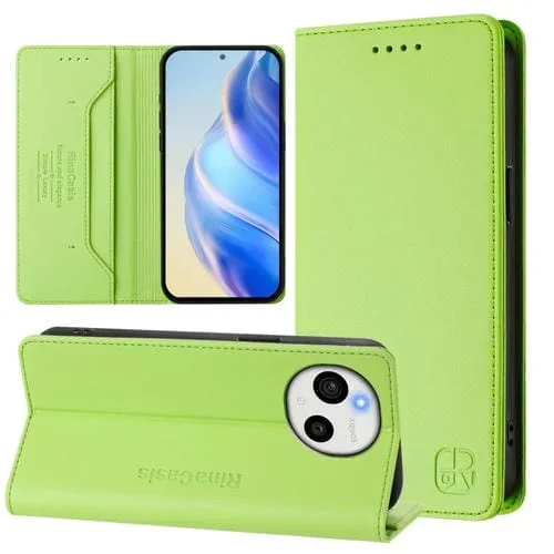 Funda de Cuero Rfid para Sharp Aquos Sense9 Plus Rc01 con Doble Pliegue y Succión Magnética (Verde)