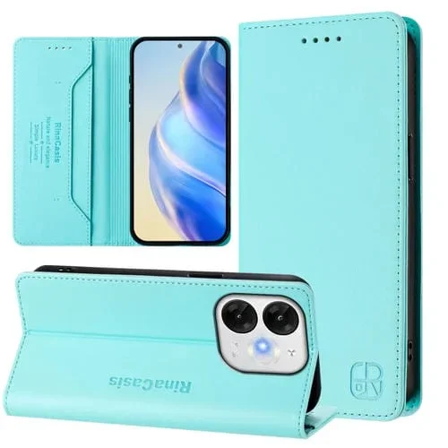 Funda de Cuero Rfid para Teléfono Itel A80 4G Rc01 con Doble Pliegue y Succión Magnética (Verde Menta)