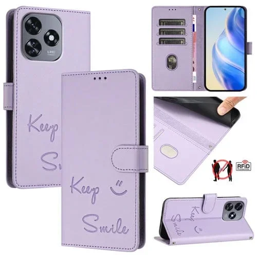 Funda de Cuero Rfid para Teléfono Oukitel C51 (Morado Claro) con Relieve Sonriente