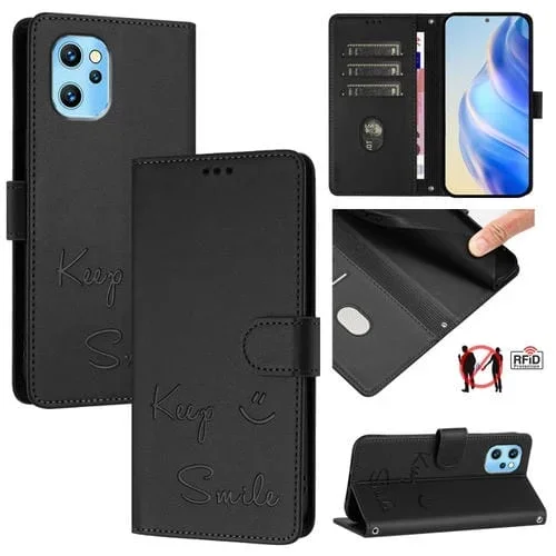 Funda de Cuero Rfid para Umidigi Power 7 Max con Relieve Sonriente (Negra)