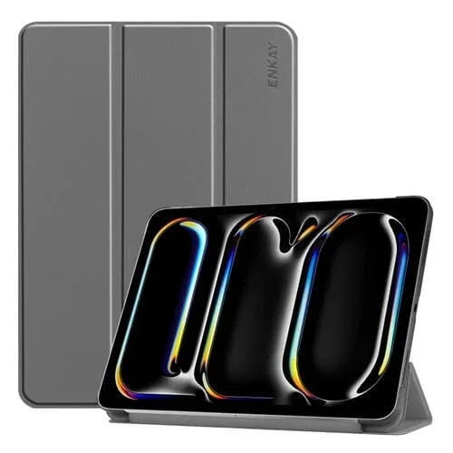 Funda de Cuero Sintético Enkay para iPad Pro 11 (2024) con Textura de Tres Pliegues (Gris)