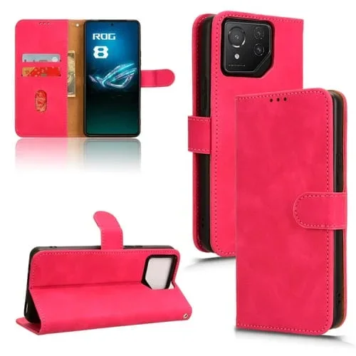 Funda de Cuero Skin Feel para Asus Rog Phone 8 Pro con Tapa Magnética (Rojo Rosa)
