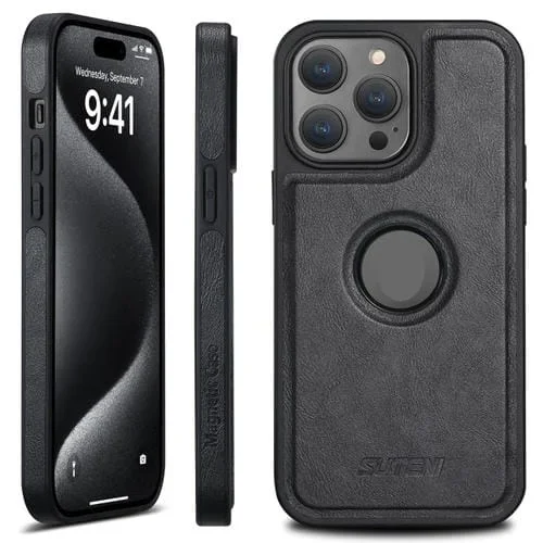 Funda de Cuero Suteni G1 con Tapa Trasera Magsafe para iPhone 16 Pro Max (Negra)