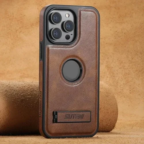 Funda de Cuero Suteni G2 para iPhone 16 Pro con Tapa Trasera y Soporte Magsafe (Marrón)