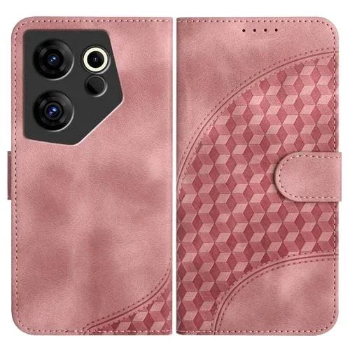 Funda de Cuero Tecno Camon 20 Premier Yx0060 con Relieve y Cabeza de Elefante con Cordón (Rosa)