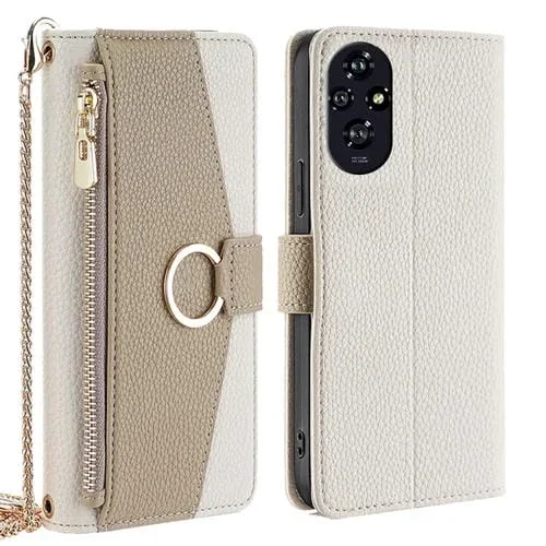 Funda de Cuero Textura de Lichi para Honor 200 5G Diseño Cruzado (Blanco)