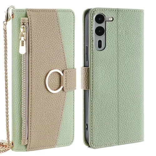 Funda de Cuero Textura de Lichi para Teléfono Fujitsu Arrows We2 Plus (Verde)