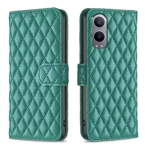 Funda de Cuero Tipo Billetera con Tapa y Celosía de Diamantes para OnePlus Nord Ce4 Lite (Verde)