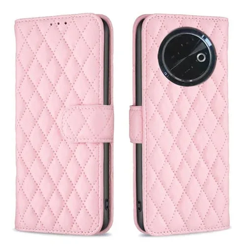 Funda de Cuero Tipo Billetera para Tecno Spark 30C con Tapa y Diseño Celosía (Rosa)