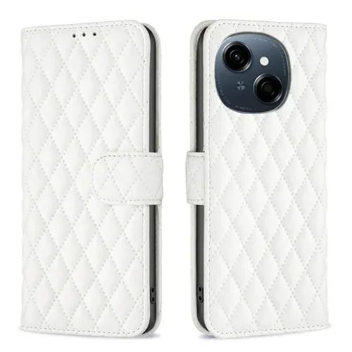 Funda de Cuero Tipo Billetera para Tecno Spark Go 1/Pop 9 con Tapa y Diseño Celosía (Blanca)