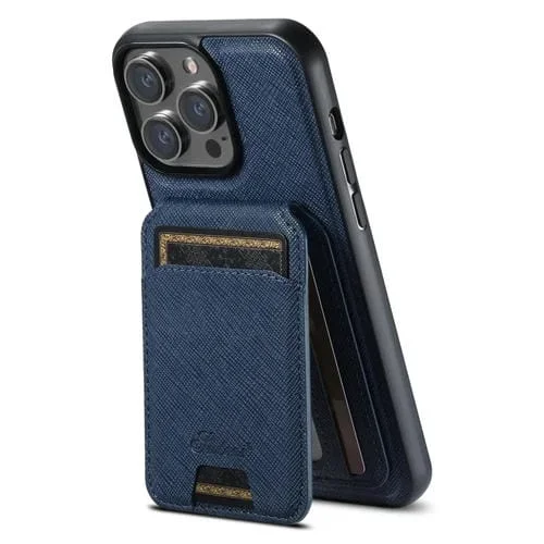 Funda de Cuero Tipo Billetera Suteni H18 Cross Grain Magsafe para iPhone 16 Pro Max (Azul)
