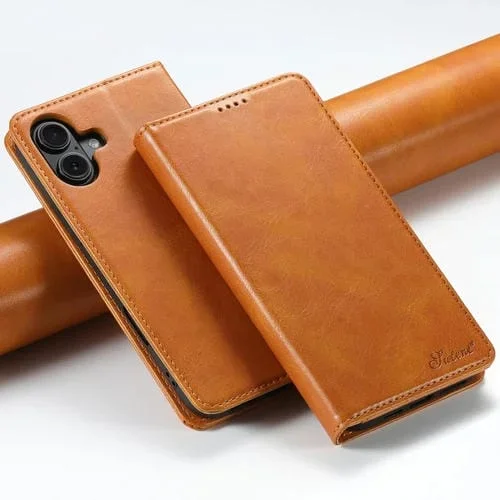 Funda de Cuero Tipo Billetera Suteni J02 para iPhone 16 Plus (Caqui)