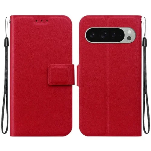 Funda de Cuero Ultrafina con Hebilla Magnética para Google Pixel 9 y Pixel 9 Pro (Roja)