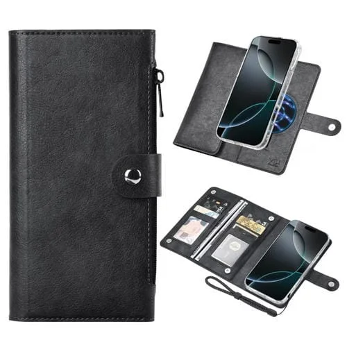 Funda de Cuero Vili Gvs-C Series para iPhone 16 Pro con Tapa Magnética Rfid Magsafe (Negra)