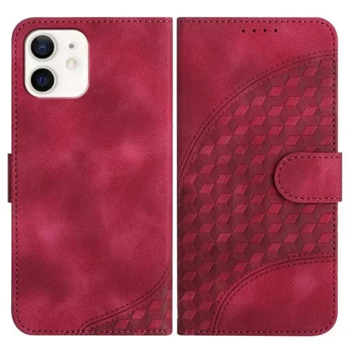 Funda de Cuero Yx0060 para iPhone 11 con Relieve y Cabeza de Elefante con Cordón (Rojo Rosa)