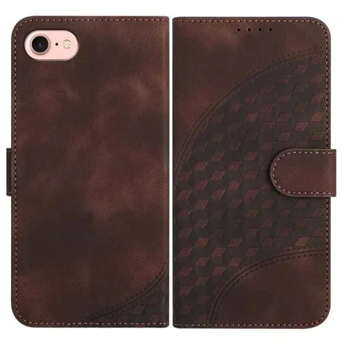 Funda de Cuero Yx0060 para iPhone SE 2022/SE 2020/6/7/8 con Relieve y Cabeza de Elefante con Cordón (Café)