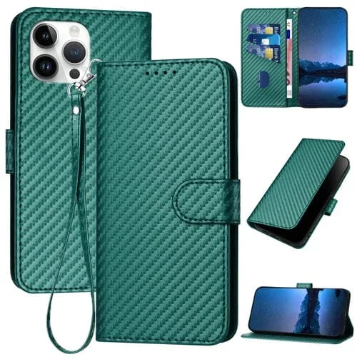 Funda de Cuero Yx0070 para iPhone 12 Pro Max con Hebilla de Fibra de Carbono y Cordón (Verde Oscuro)
