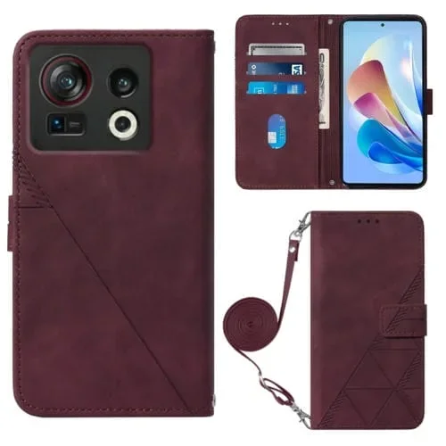 Funda de Cuero ZTE Nubia Z40S Pro Crossbody 3D con Tapa En Relieve (Rojo Vino)