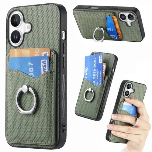 Funda de fibra de carbono con anillo para tarjeta para iPhone 17 (verde)