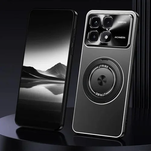 Funda de Metal Esmerilado con Soporte Giratorio para Redmi K70 Ultra (Negro)