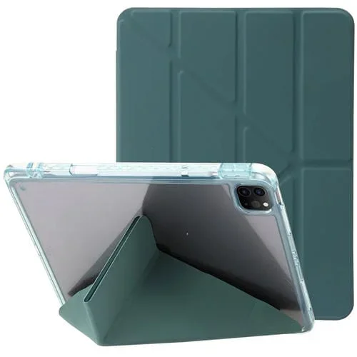 Funda de Piel Acrílica Transparente Deformable para iPad Pro 11 (2024) (Verde Oscuro)