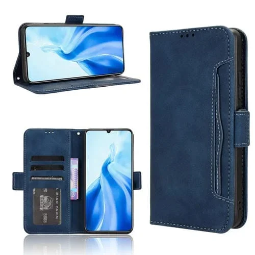 Funda de Piel Becerro con Ranuras para Tarjetas para Oukitel C51 (Azul)