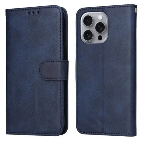 Funda de Piel Clásica con Textura de Becerro para iPhone 16 Pro Max (Azul)