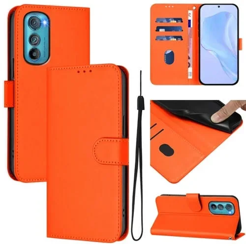 Funda de Piel con Cordón para Motorola Edge 30 (Naranja)