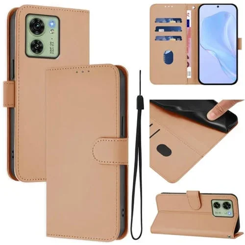 Funda de Piel con Cordón para Motorola Edge 40 5G con Tacto de Piel (Piel)