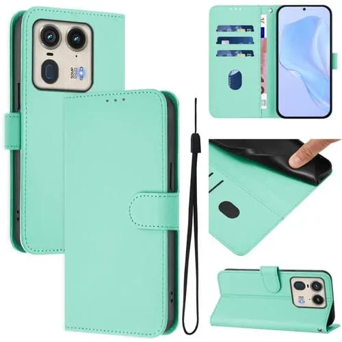 Funda de Piel con Cordón para Motorola Edge 50 5G con Tacto de Piel (Verde Menta)