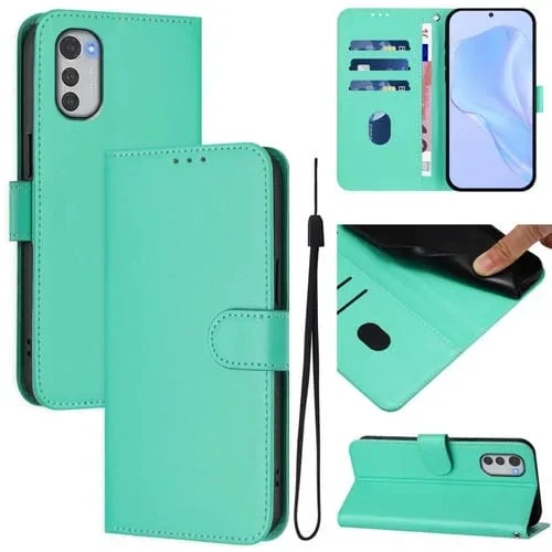 Funda de Piel con Cordón para Motorola Moto E32 4G con Tacto de Piel (Verde)