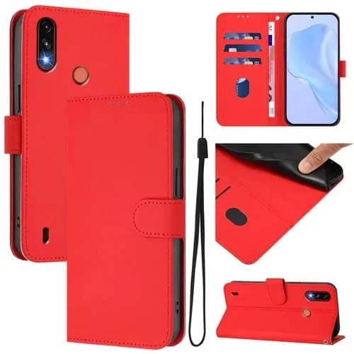 Funda de Piel con Cordón para Motorola Moto E7 Power con Tacto de Piel (Rojo)
