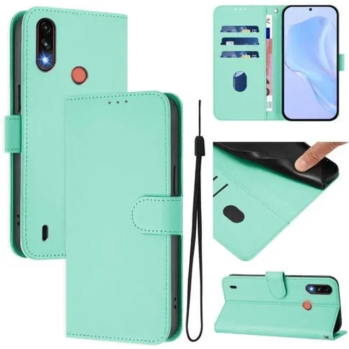 Funda de Piel con Cordón para Motorola Moto E7 Power con Tacto de Piel (Verde Menta)