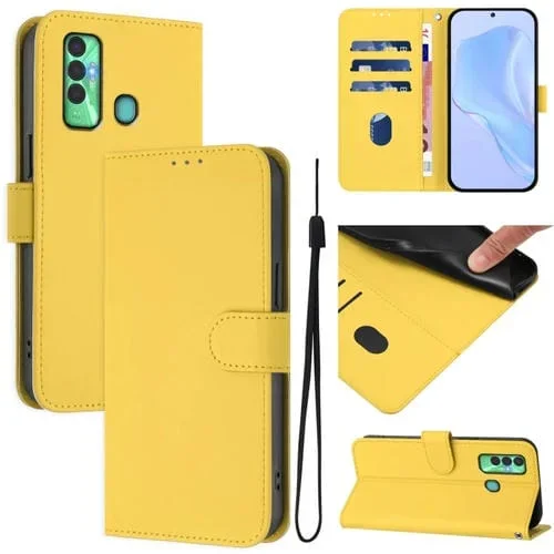 Funda de Piel con Cordón para Tecno Spark 7P (Amarillo Limón)