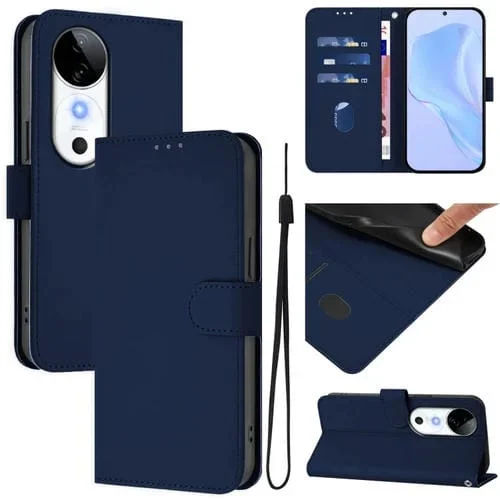 Funda de Piel con Cordón para Teléfono con Diseño de Piel de Color Liso y Tacto Agradable para El Tacto del Vivo S19 (Azul Marino)