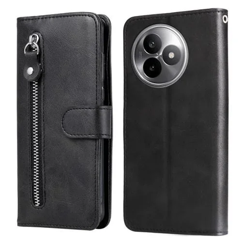 Funda de piel con cremallera y textura de becerro para Redmi K80 Ultra (negra)