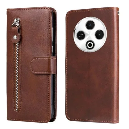 Funda de Piel con Cremallera y Textura de Becerro para Tecno Spark 30 4G (Marrón)